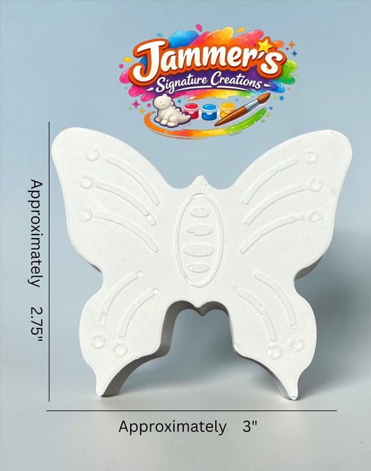 Neatos Elements white plaster butterfly figurine, 3" wide, 2.75" tall, ready for painting.