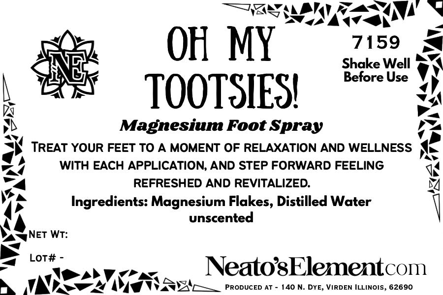 Neatos Elements Oh My Tootsies! Magnesium Foot Spray (Unscented) 1 oz glass bottle. For relaxation and wellness.