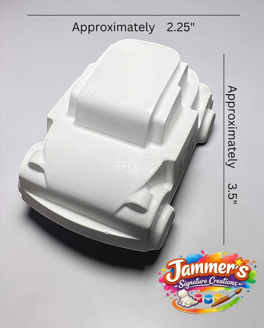 Neatos Elements unpainted white plaster mini car figurine, 3.5" tall, ready for custom painting.