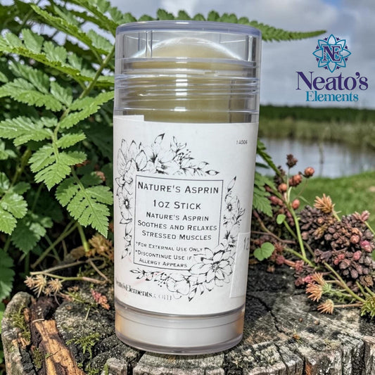 Neatos Elements Nature's Asprin Stick 1 oz, a twist-up herbal balm for targeted muscle relief and relaxation.