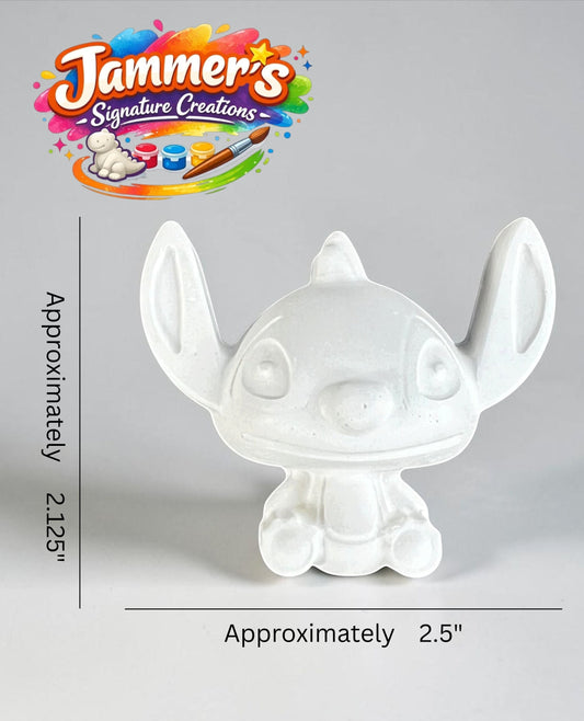 Neatos Elements white plaster Stitch figurine, ready to paint, with magnets on back. Approx. 2.125" H x 2.5" W.