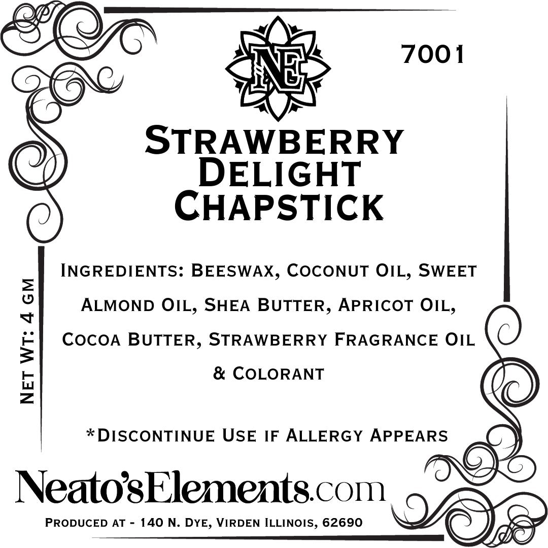 Neatos Elements Strawberry Delight Chapstick with beeswax, coconut oil, and shea butter for soft, hydrated lips.