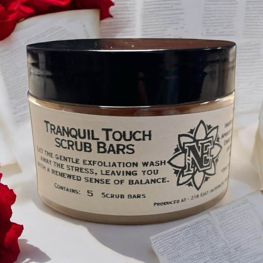 Neatos Elements Tranquil Touch Scrub Bars 5 pack with sugar, Himalayan salt, apricot oil, cocoa butter, shea butter, frankincense & rosemary.