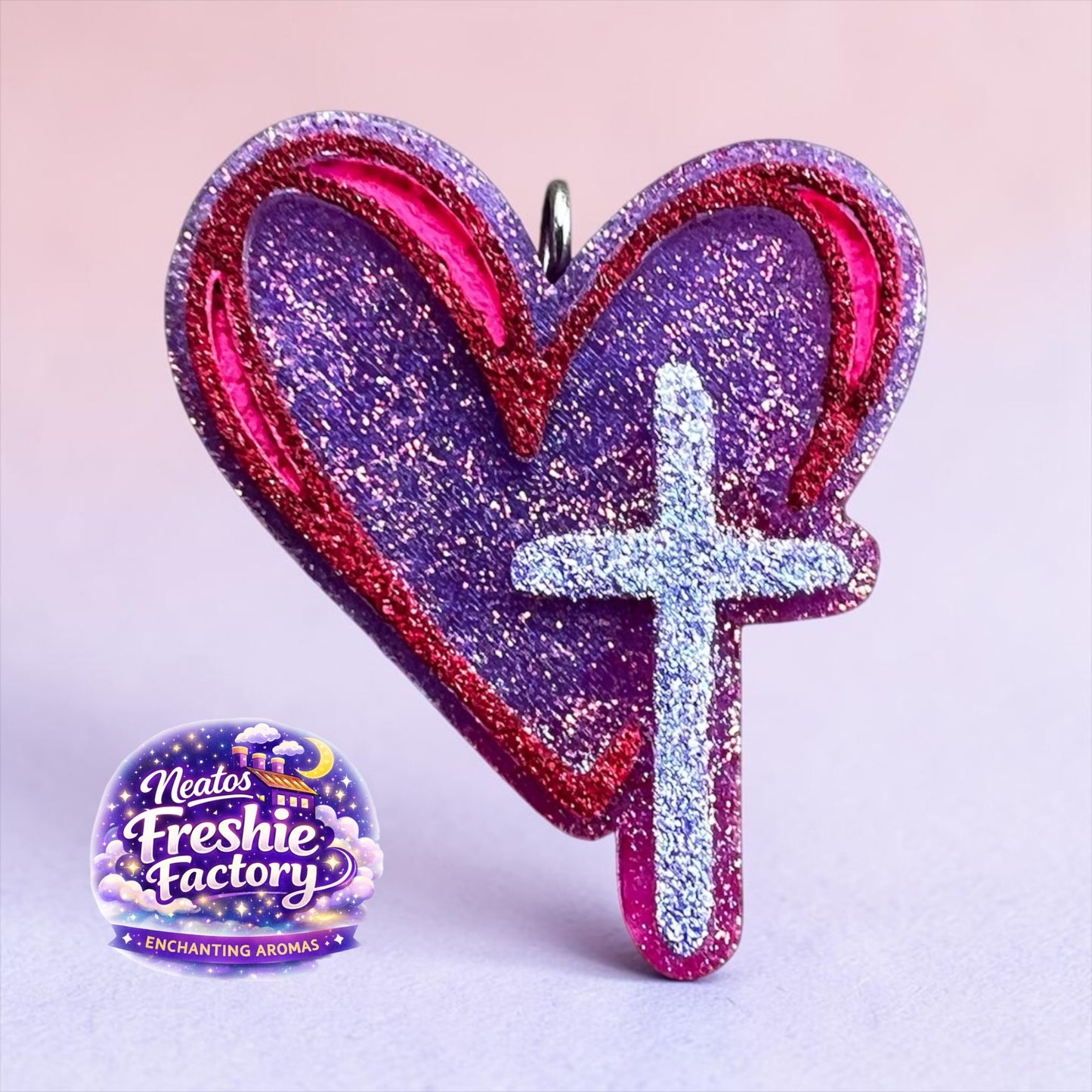 Kiwi-Berry Splash Heart & Cross Car Hanging Freshie