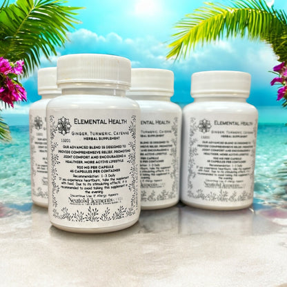 Elemental Health: Turmeric, Ginger and Cayenne Pepper Capsules - 30 Count