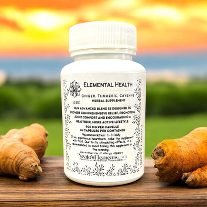 Elemental Health: Turmeric, Ginger and Cayenne Pepper Capsules - 30 Count