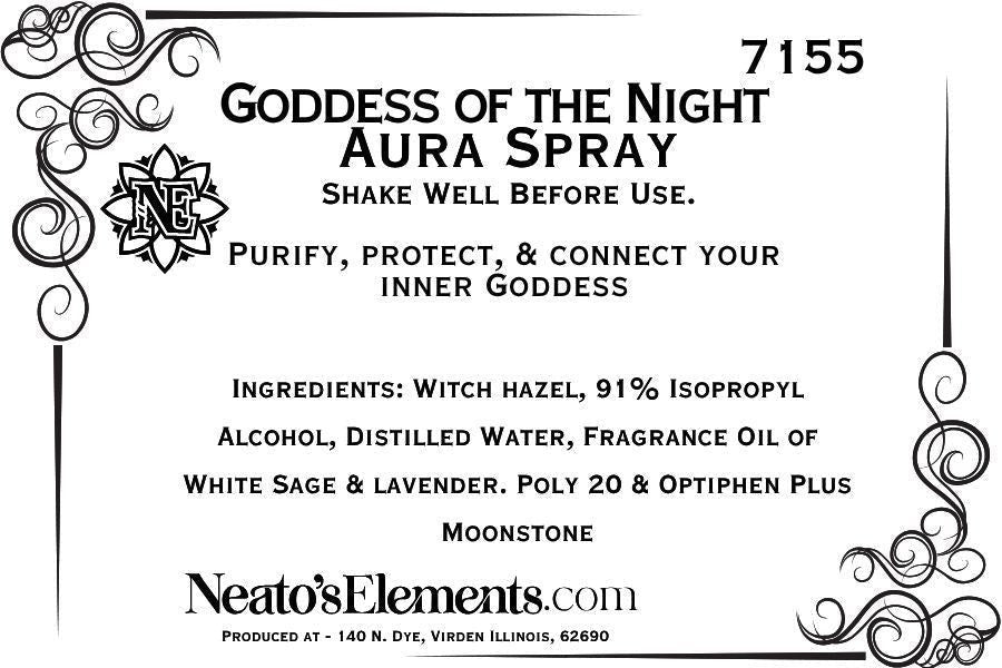 Neatos Elements Goddess of the Night aura spray with white sage and lavender fragrance, infused with moonstone.