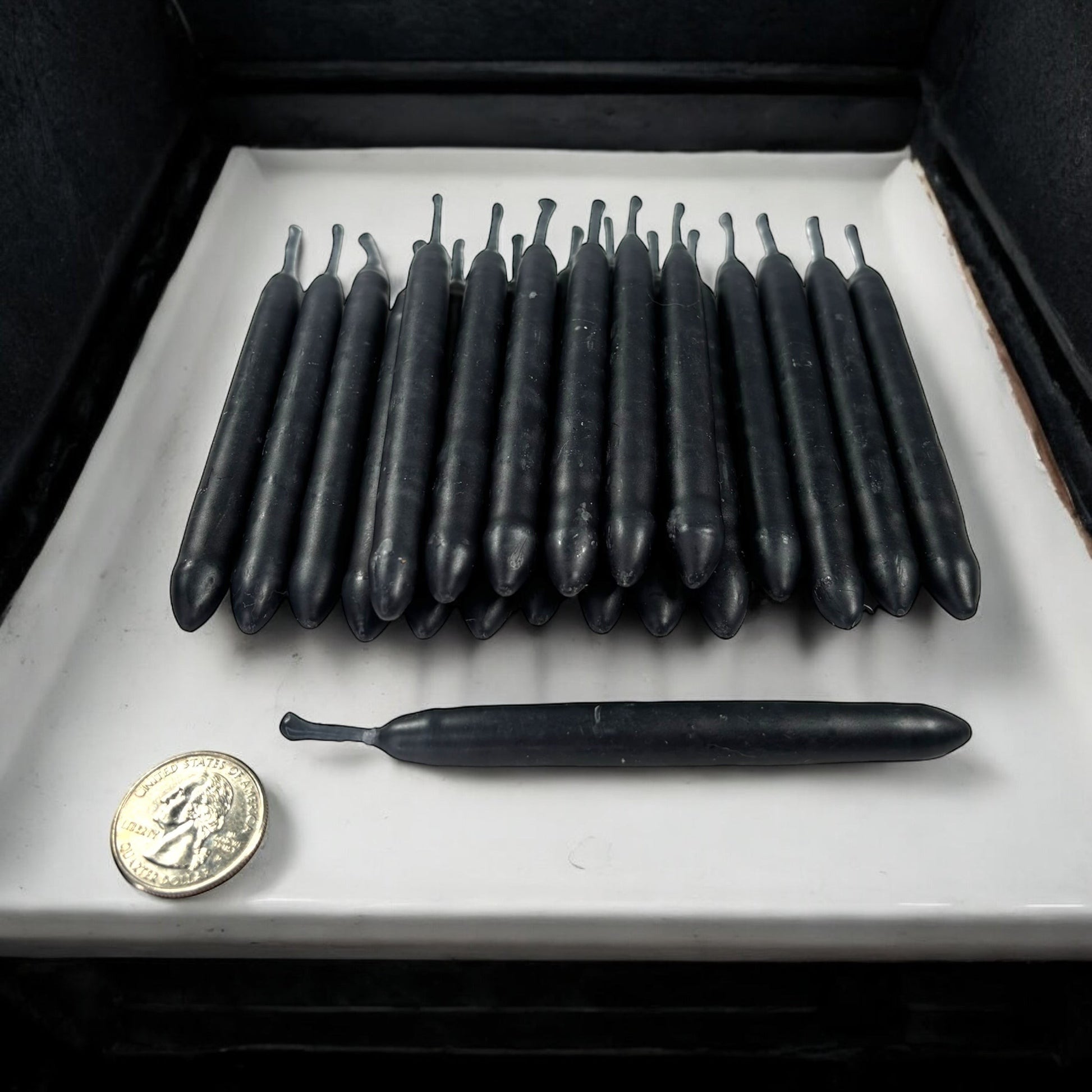Neatos Elements hand-dipped black chime candles, approximately 4.25" long, for protection and divination rituals.
