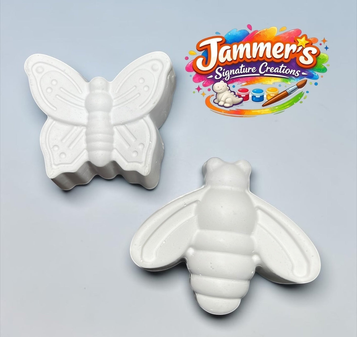 Neatos Elements white plaster butterfly and bee figures for painting. Includes 2 paintable figurines.