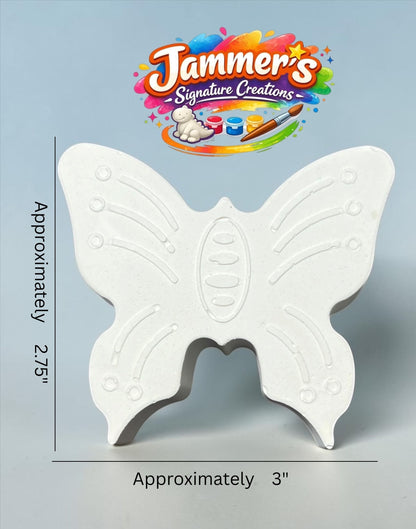 Neatos Elements white plaster butterfly figurine, 3" wide, 2.75" tall, ready for painting.
