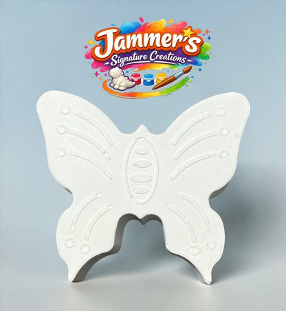 Neatos Elements white plaster butterfly figurine with embossed wing details, ready for painting.