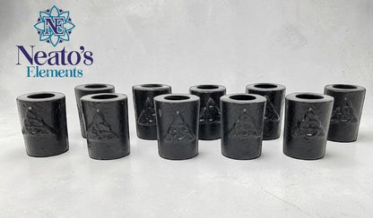 Neatos Elements black cast iron chime candle holder with embossed Triquetra symbol. Set of 9.