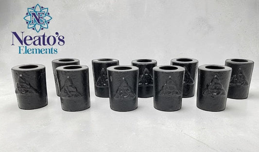 Neatos Elements black cast iron chime candle holder with embossed Triquetra symbol. Set of 9.