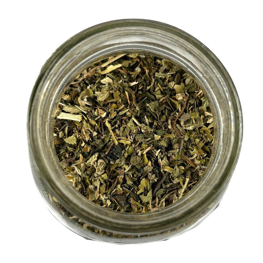 Neatos Elements Early Bird Tea Blend loose leaf tea with yerba mate, damiana, spearmint, and nettle.