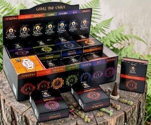 Neatos Elements Goloka Chakra Cone Incense display box with 7 chakra scents, handmade in India.