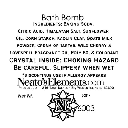 Neatos Elements Heartbreaker bath bomb with, contains a crystal inside.