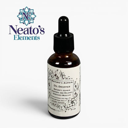 Neatos Elements Nature's Asprin Oil Dropper, 2 oz, herbal blend for soothing stressed muscles.
