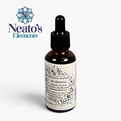 Neatos Elements Nature's Asprin Oil Dropper, 2 oz, herbal blend for soothing stressed muscles.