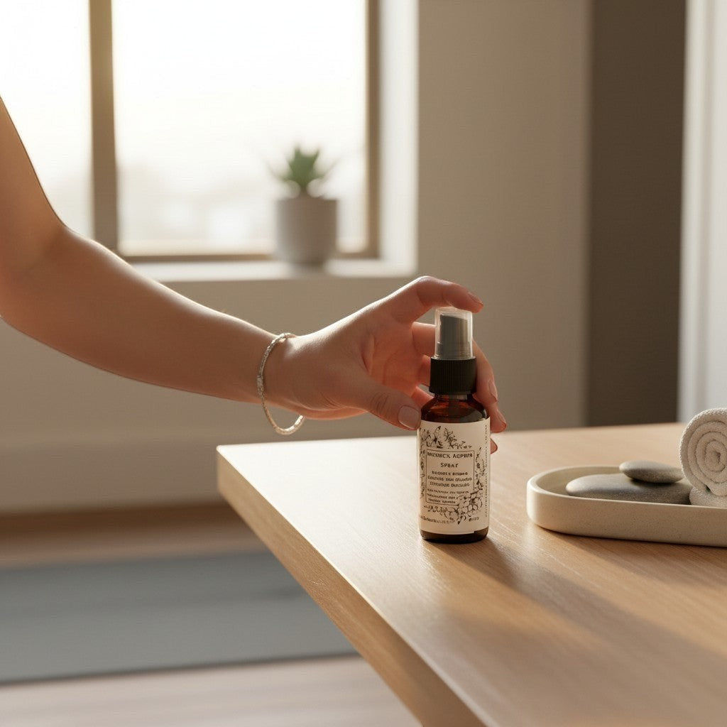 Neatos Elements Nature's Asprin Herbal Spray, 1 oz bottle held by a hand, fast-absorbing herbal infusion.