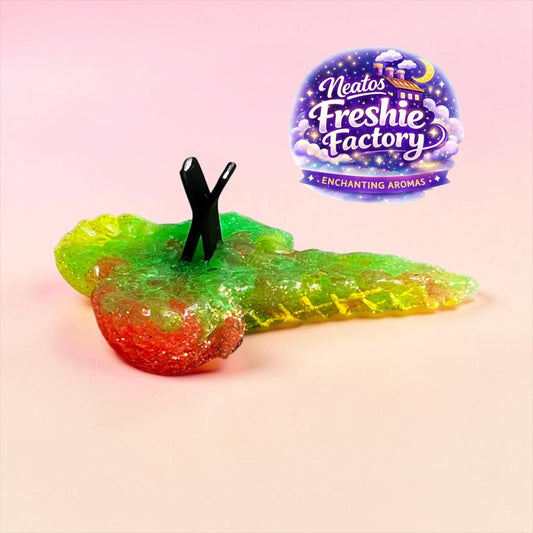 Neatos Elements Paradise Petals triple scoop ice cream cone car vent freshie, red and green with glitter.
