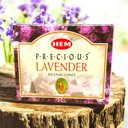 Neatos Elements Precious Lavender incense cones box with a single cone visible on the front.