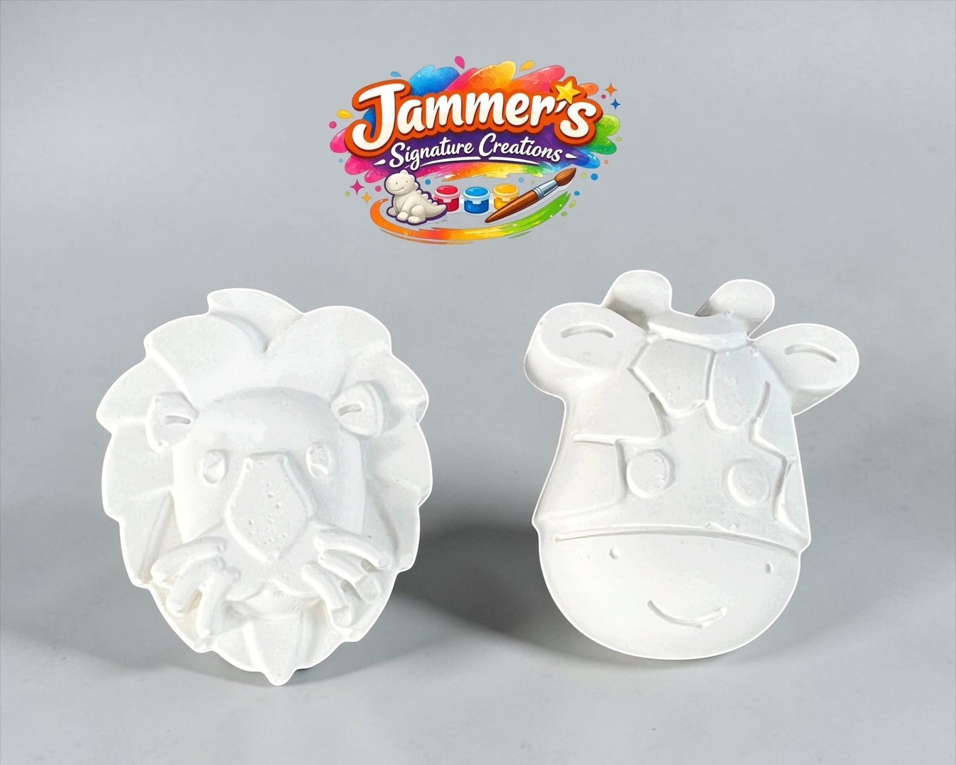 Neatos Elements Wild Whiskers Lion & Giraffe Magnetic Minis plaster craft kit. Ready to paint.