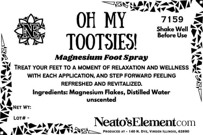 Neatos Elements Oh My Tootsies! Magnesium Foot Spray (Unscented) 2 oz, for relaxation and wellness.