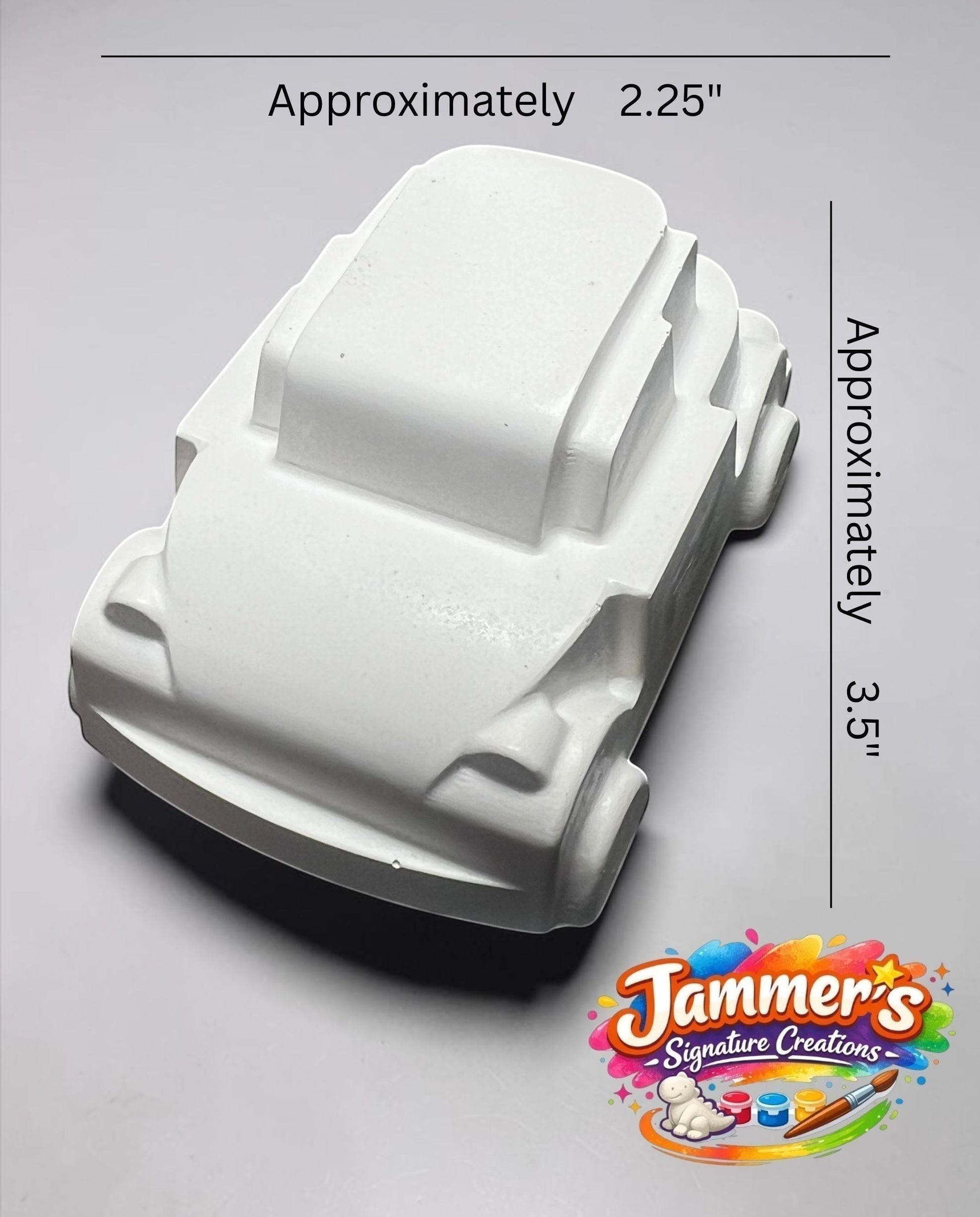 Neatos Elements unpainted white plaster mini car figurine, 3.5" tall, ready for custom painting.