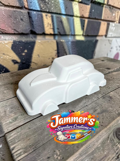 Neatos Elements white unpainted plaster mini car figurine for painting crafts.