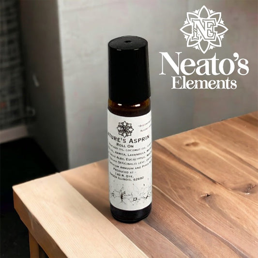 Neatos Elements Nature's Aspirin roll-on with herbal blend for soothing relief. Fast-absorbing, non-greasy formula.