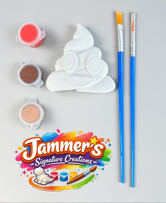 Neatos Elements Poop Emoji Magnetic Maxi paint kit with plaster figurine, 3 paint pots, and 2 brushes.