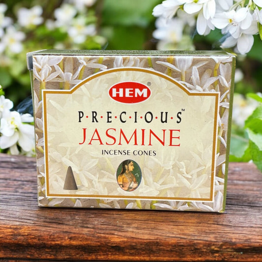 Neatos Elements Precious Jasmine incense cones box with floral design and image of a woman.