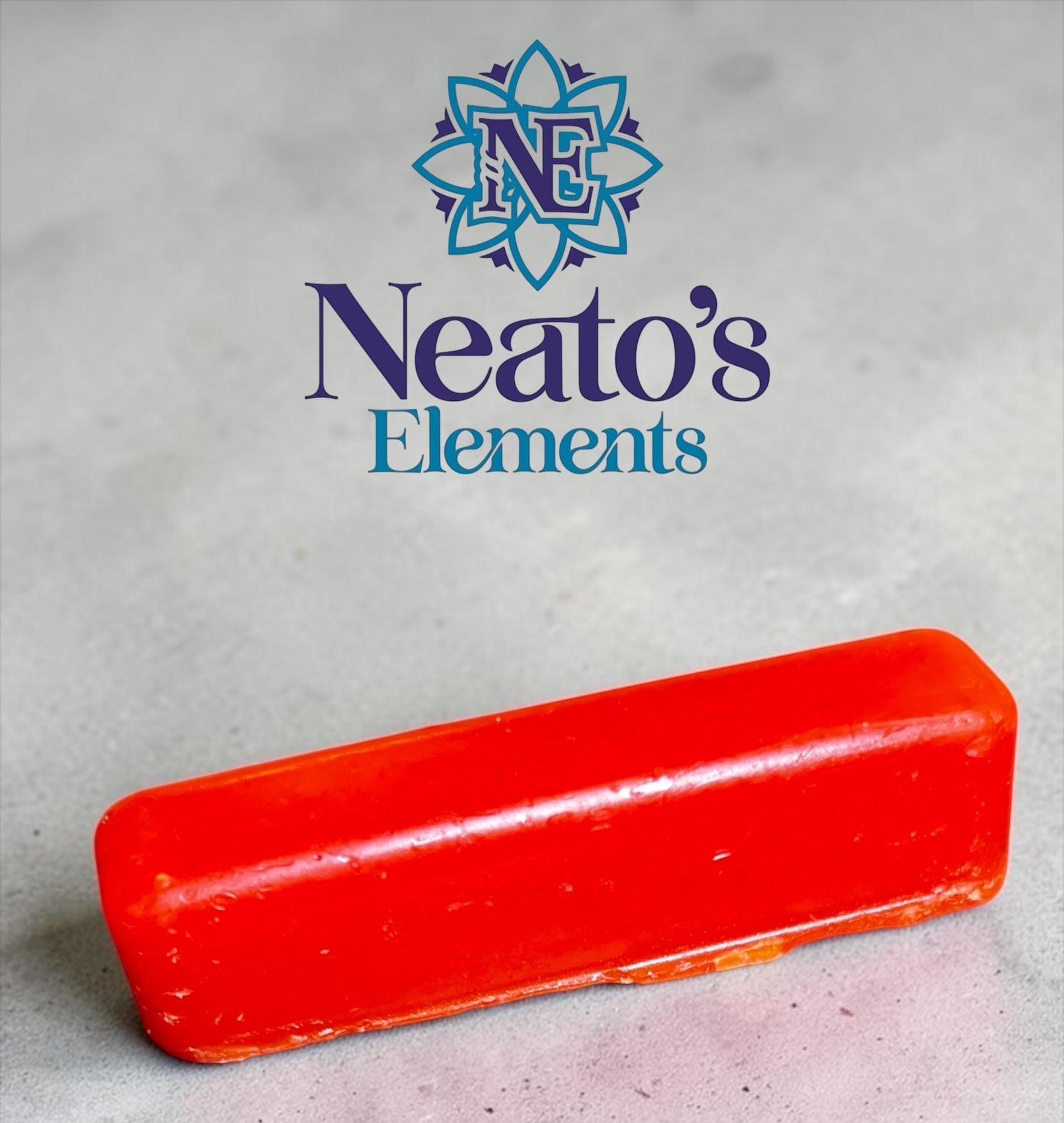 Neatos Elements red bath crayon stick, handmade, firm, and long-lasting formula for tub drawing.