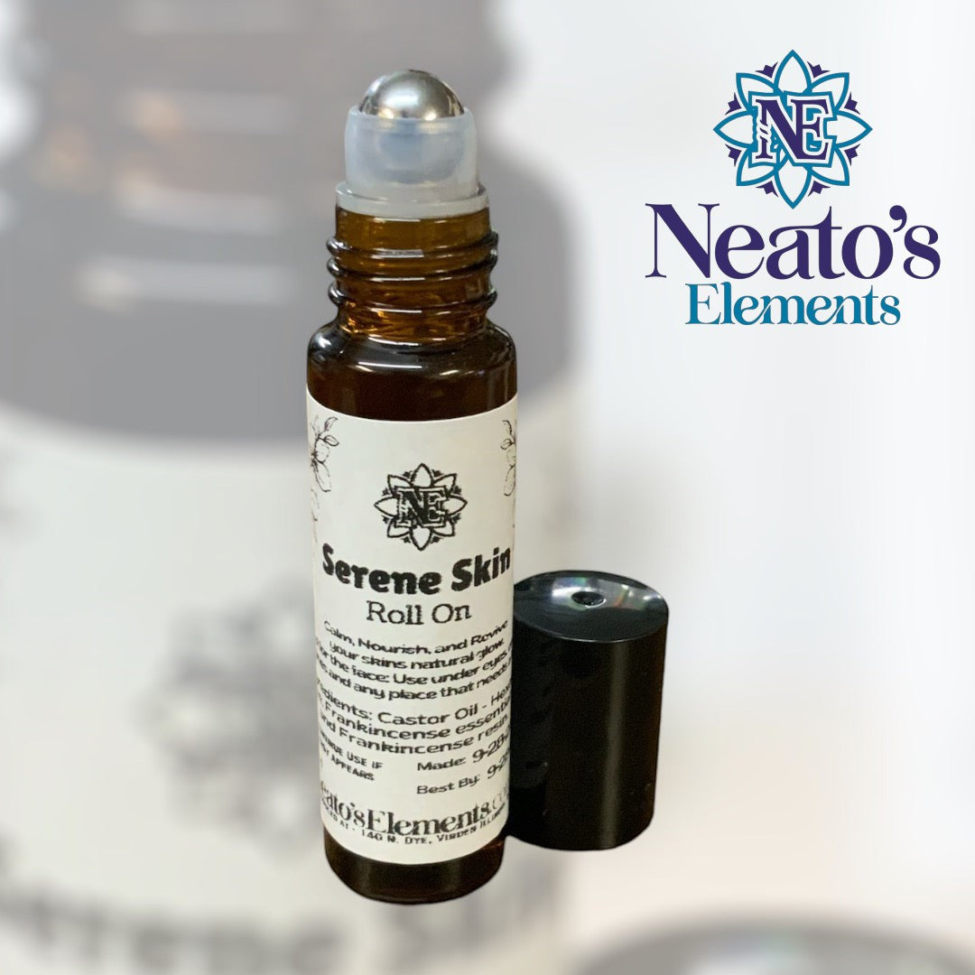 Neatos Elements Serene Skin Roll On with castor oil and frankincense for calm, nourished, and revived skin.