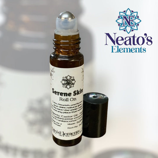 Neatos Elements Serene Skin Roll On with castor oil and frankincense for calm, nourished, and revived skin.