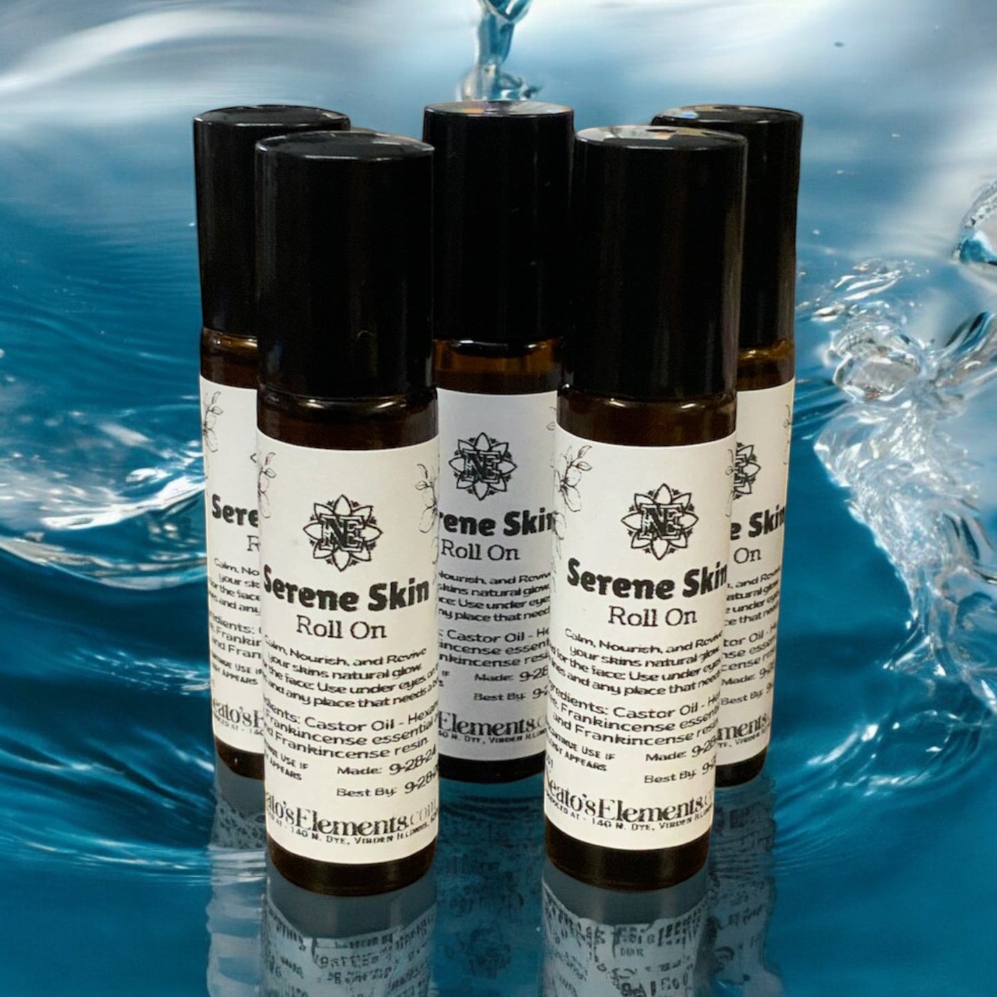 Neatos Elements Serene Skin Roll On with castor oil and frankincense for skin rejuvenation. 10ml bottle.