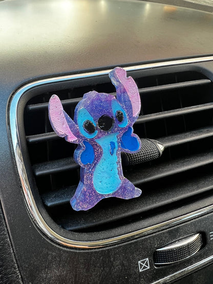 Neatos Elements purple and blue glitter Stitch car air freshener with aroma beads.