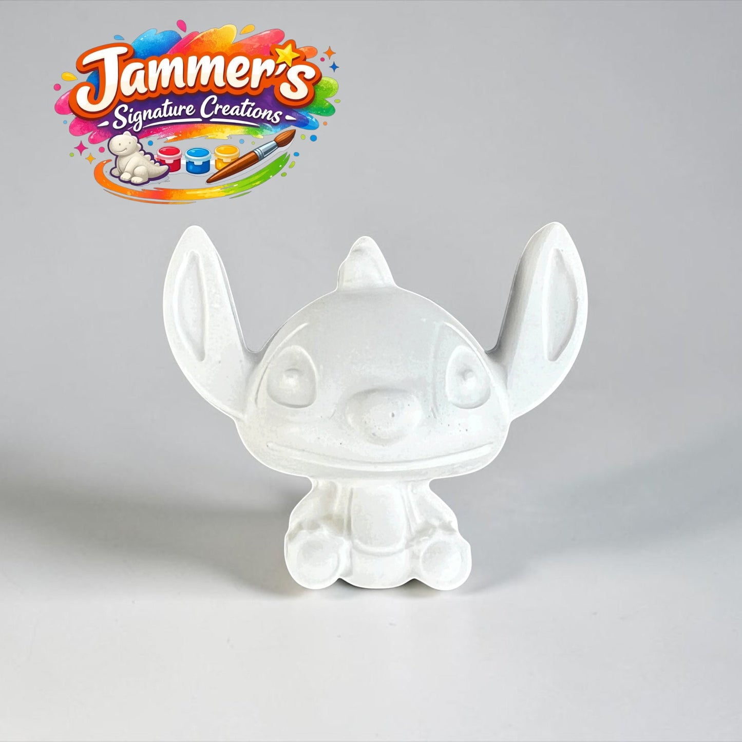 Neatos Elements Cosmic Critter Magnetic Maxi, a white plaster figurine of Stitch, ready for painting. Includes magnets on back.