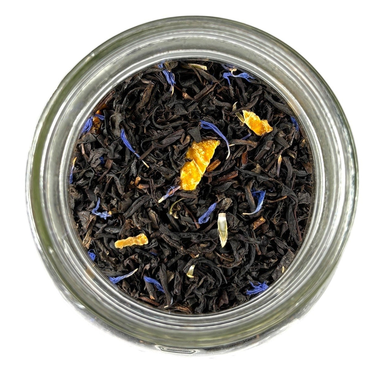 Neatos Elements Tropical Paradise loose leaf black tea blend with mango pieces and blue cornflower petals.
