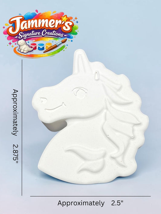 Neatos Elements white plaster unicorn head figurine, ready to paint. Approx. 2.875" H x 2.5" W.