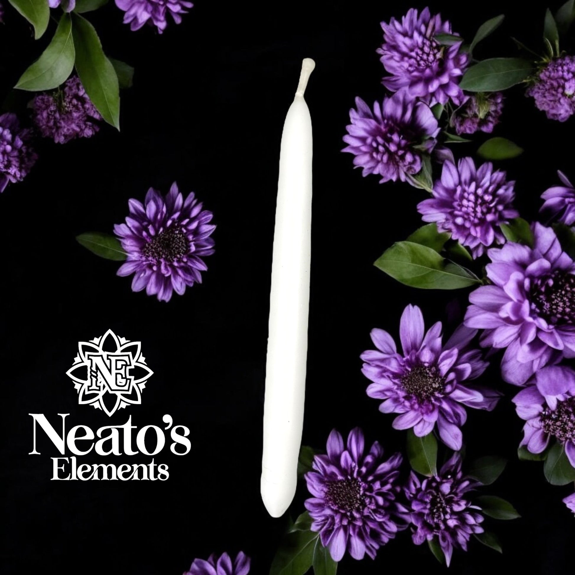 Neatos Elements hand-dipped white candle, approximately 5.25 inches long, for spiritual practices, divination, and protection.