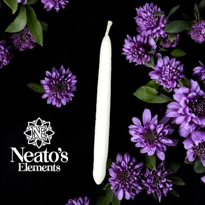 Neatos Elements hand-dipped white candle, approximately 5.25 inches long, for spiritual practices, divination, and protection.