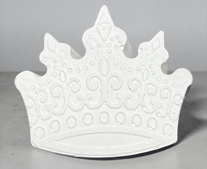Neatos Elements white plaster crown figurine, ready for painting. Features ornate details and a classic crown shape.
